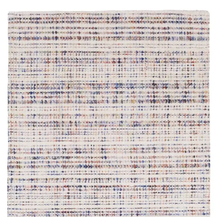 8' Ivory Blue And Yellow Striped Hand Tufted Runner Rug