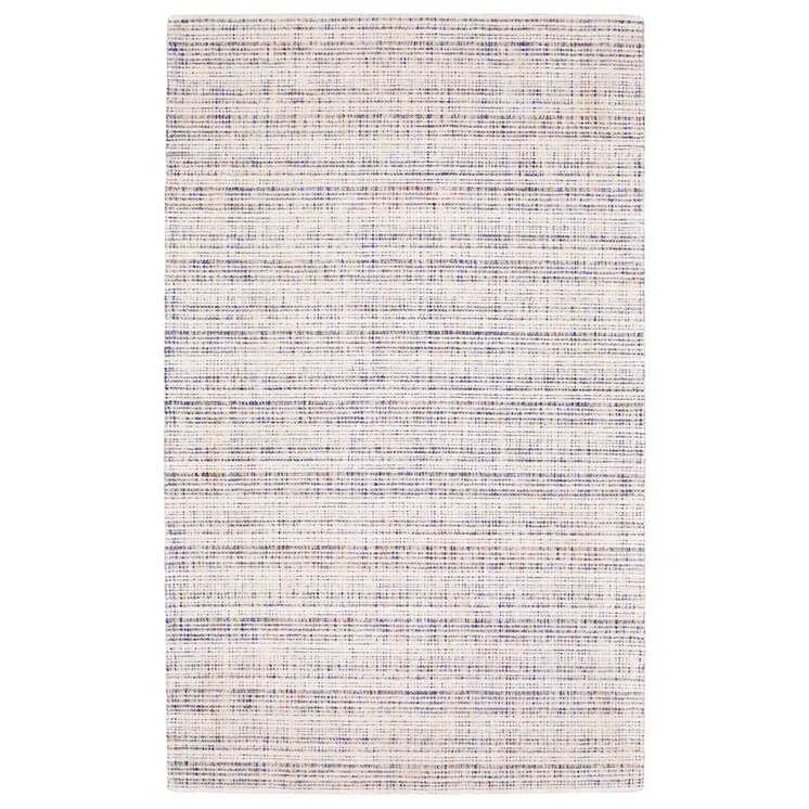 8' X 10' Ivory Blue And Yellow Striped Hand Tufted Area Rug