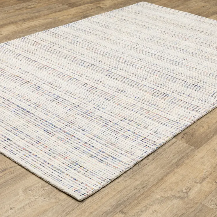 8' X 10' Ivory Blue And Yellow Striped Hand Tufted Area Rug