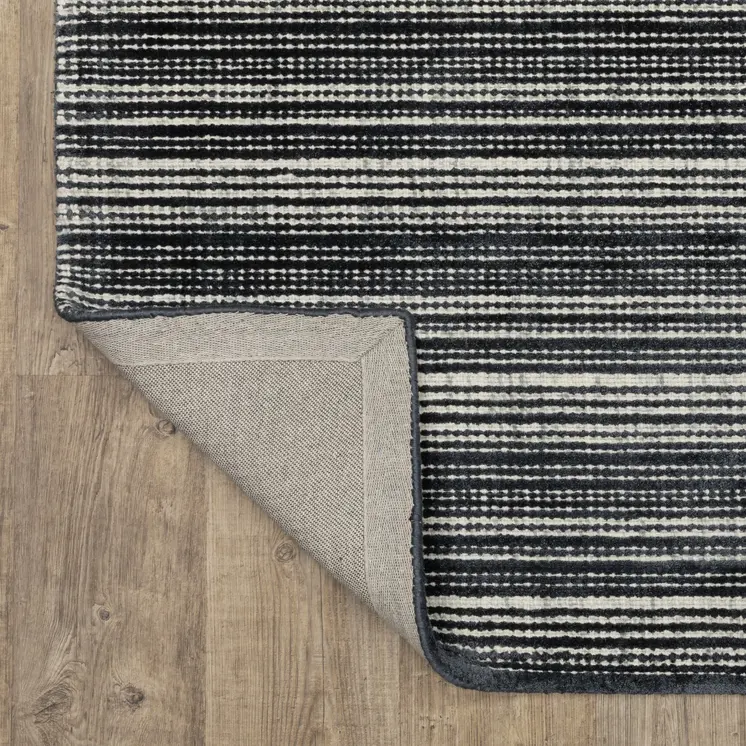 8' Black And Ivory Striped Hand Tufted Runner Rug