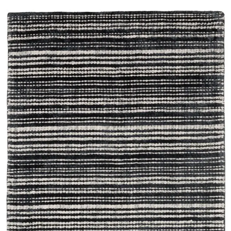 8' Black And Ivory Striped Hand Tufted Runner Rug