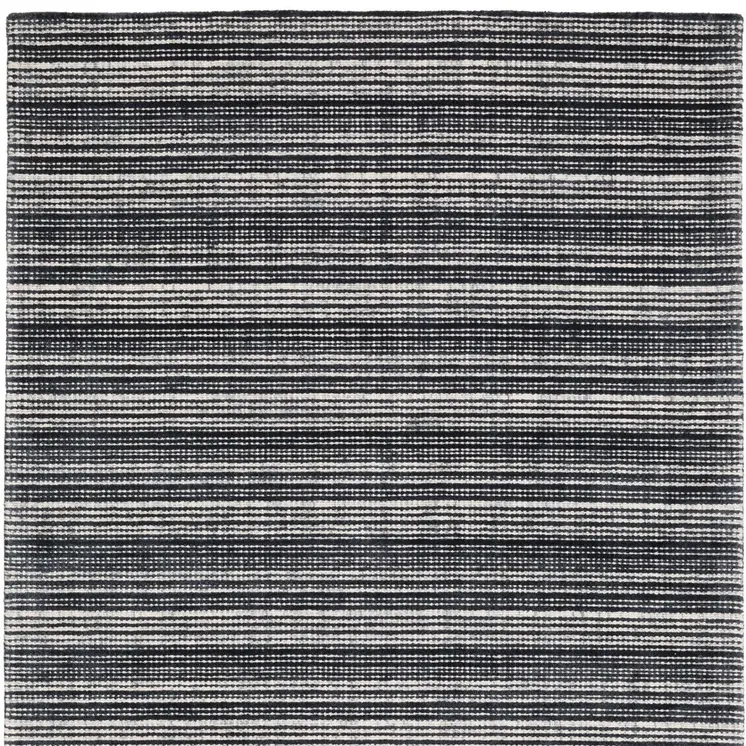 8' X 10' Black And Ivory Striped Hand Tufted Area Rug