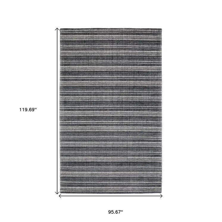 8' X 10' Black And Ivory Striped Hand Tufted Area Rug