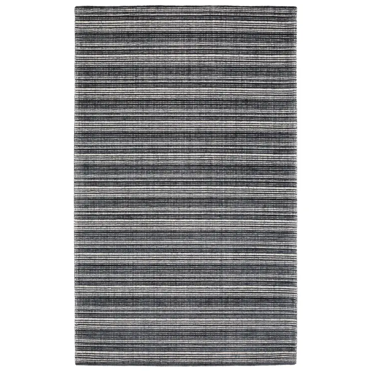 8' X 10' Black And Ivory Striped Hand Tufted Area Rug