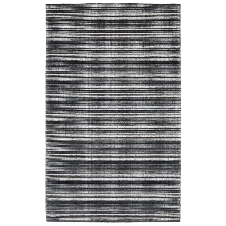 8' X 10' Black And Ivory Striped Hand Tufted Area Rug