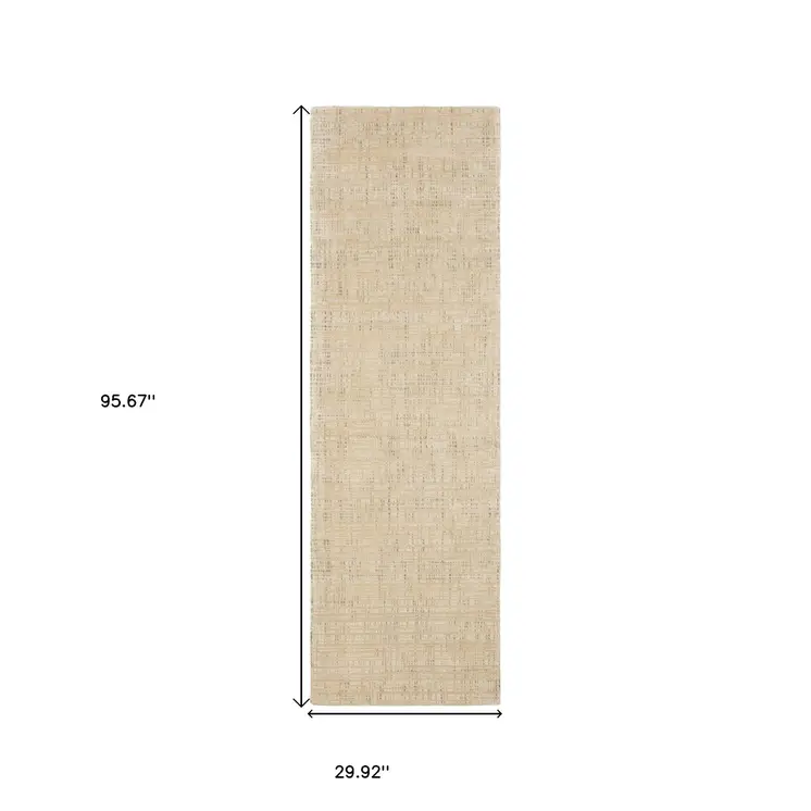 8' Beige And Ivory Striped Hand Tufted Runner Rug