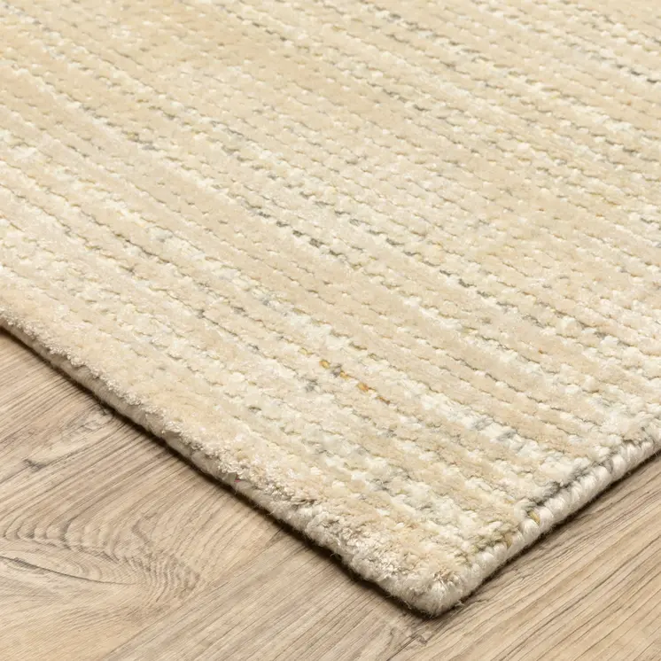 8' Beige And Ivory Striped Hand Tufted Runner Rug