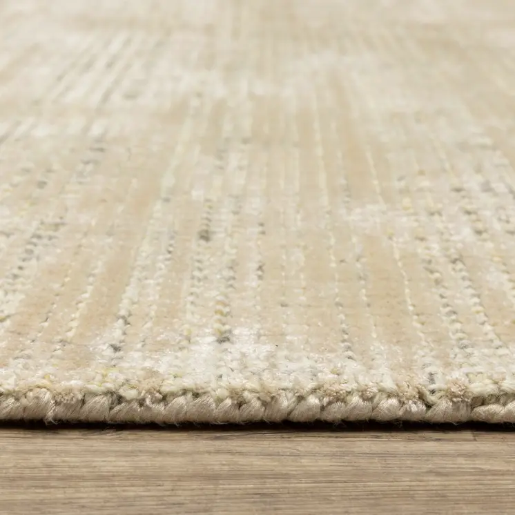 8' Beige And Ivory Striped Hand Tufted Runner Rug