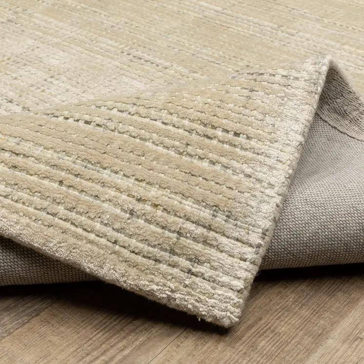 8' Beige And Ivory Striped Hand Tufted Runner Rug