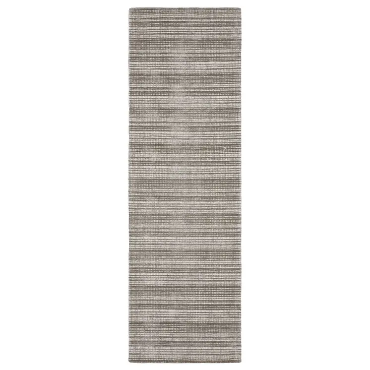 8' Gray And Ivory Striped Hand Tufted Runner Rug