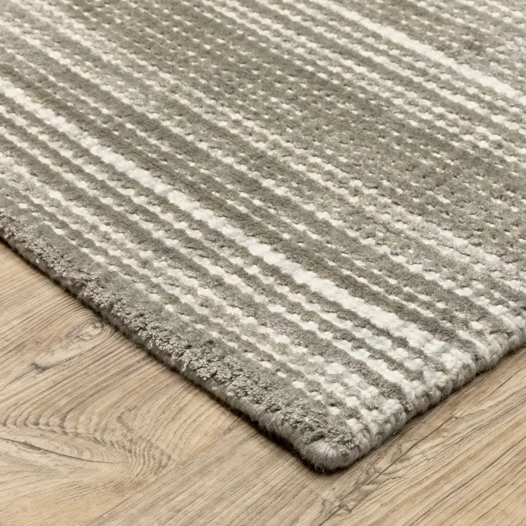8' Gray And Ivory Striped Hand Tufted Runner Rug