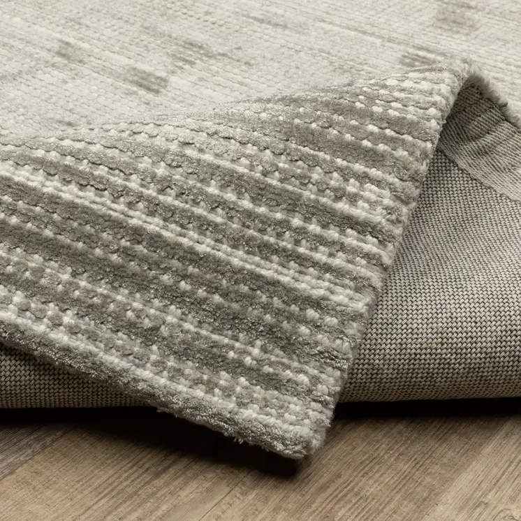 8' Gray And Ivory Striped Hand Tufted Runner Rug