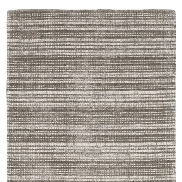 8' Gray And Ivory Striped Hand Tufted Runner Rug