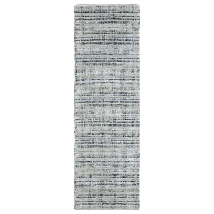 8' Gray And Blue Striped Hand Tufted Runner Rug