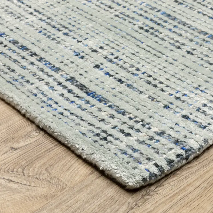8' Gray And Blue Striped Hand Tufted Runner Rug