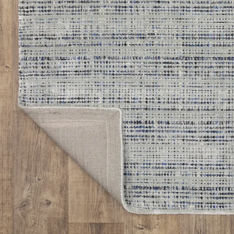 8' Gray And Blue Striped Hand Tufted Runner Rug