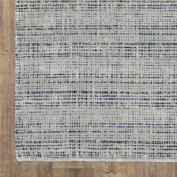 8' Gray And Blue Striped Hand Tufted Runner Rug