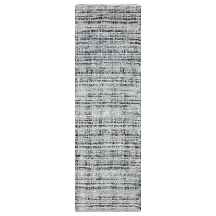 8' Gray And Blue Striped Hand Tufted Runner Rug