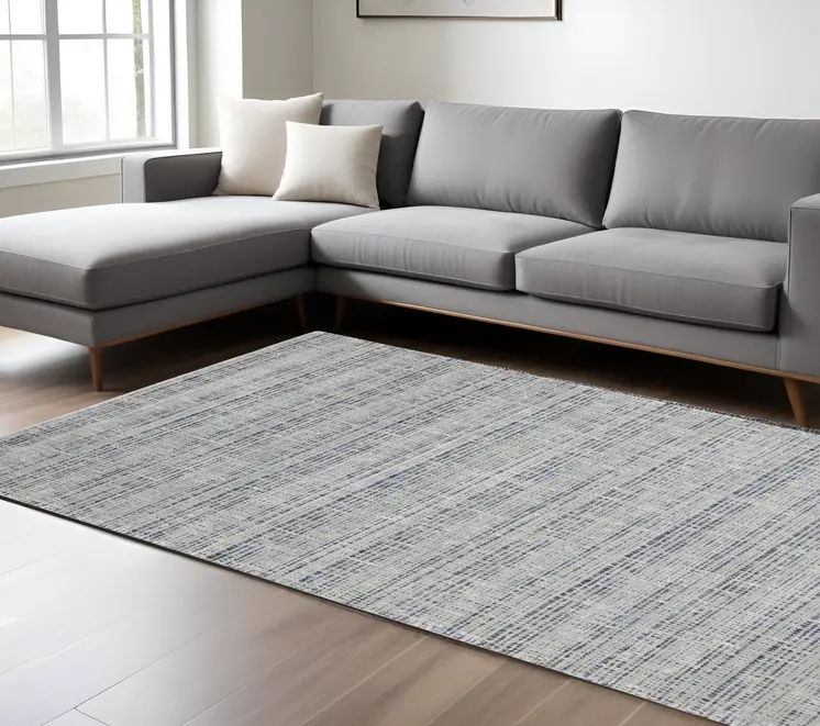 8' X 10' Gray And Blue Striped Hand Tufted Area Rug