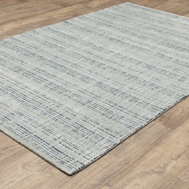 8' X 10' Gray And Blue Striped Hand Tufted Area Rug