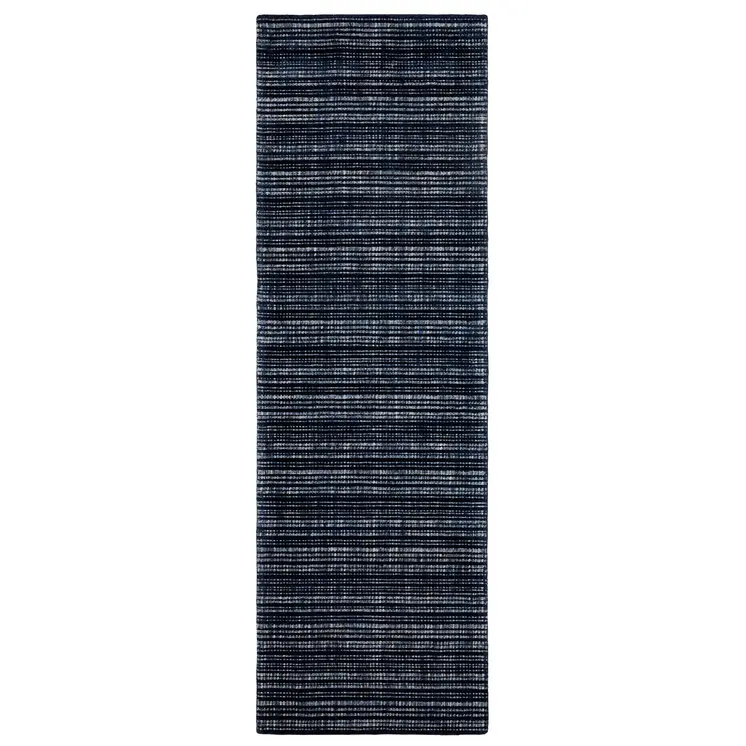 8' Navy Blue And Blue Striped Hand Tufted Runner Rug