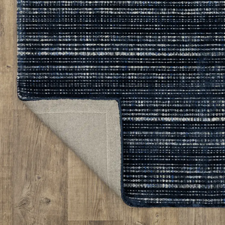8' Navy Blue And Blue Striped Hand Tufted Runner Rug