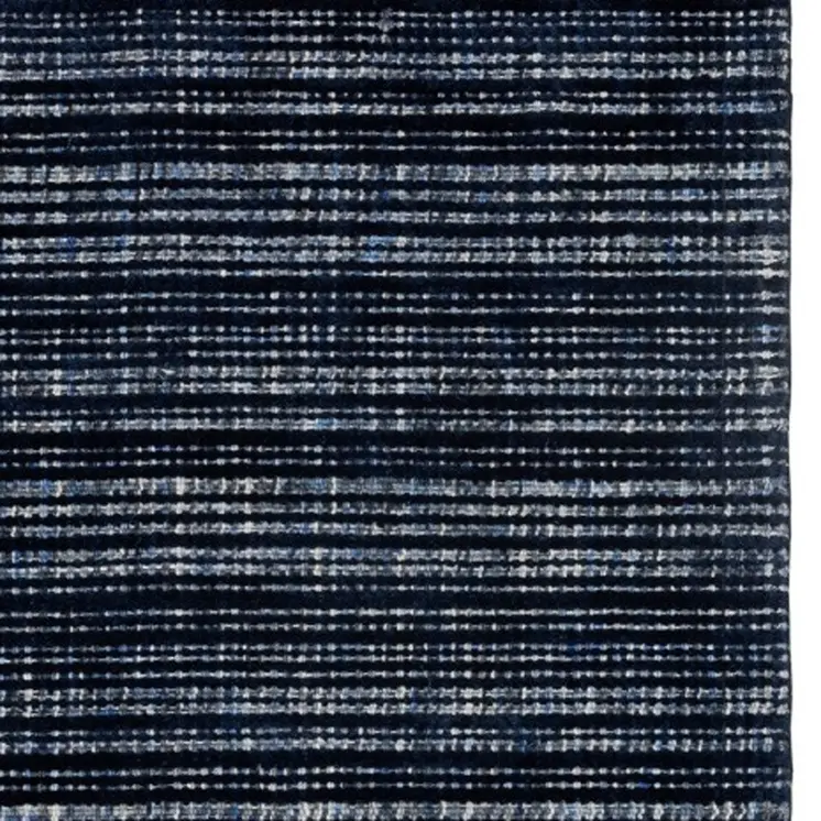 8' Navy Blue And Blue Striped Hand Tufted Runner Rug