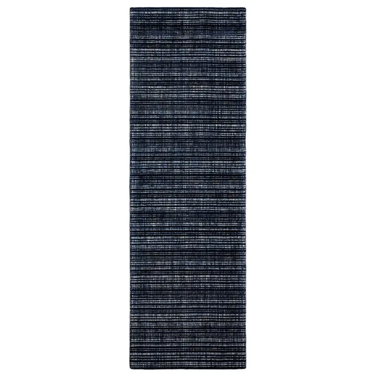 8' Navy Blue And Blue Striped Hand Tufted Runner Rug