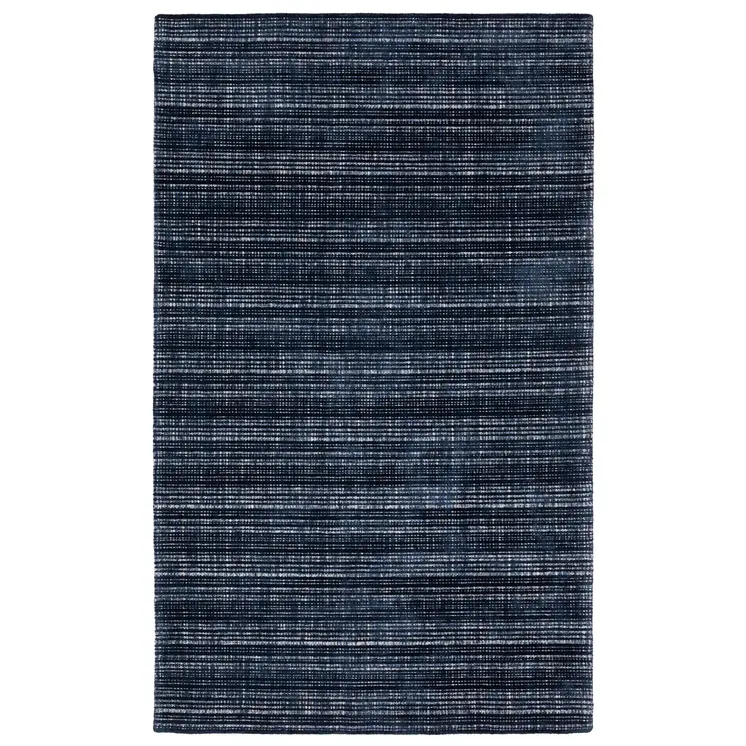 8' X 10' Navy Blue And Blue Striped Hand Tufted Area Rug