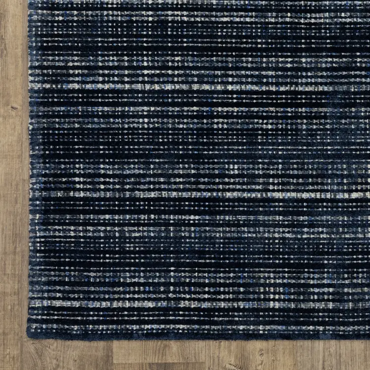 8' X 10' Navy Blue And Blue Striped Hand Tufted Area Rug