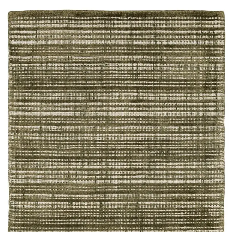8' Green And Ivory Striped Hand Tufted Runner Rug