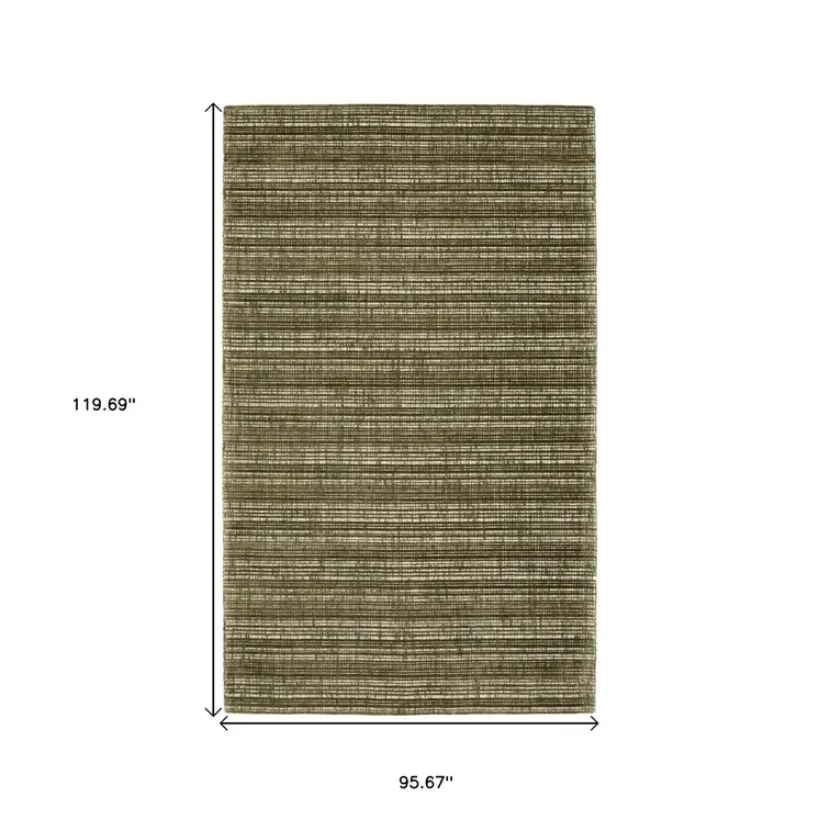 8' X 10' Green And Ivory Striped Hand Tufted Area Rug