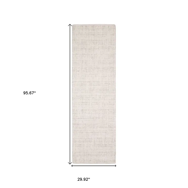 8' Ivory And Gray Striped Hand Tufted Runner Rug