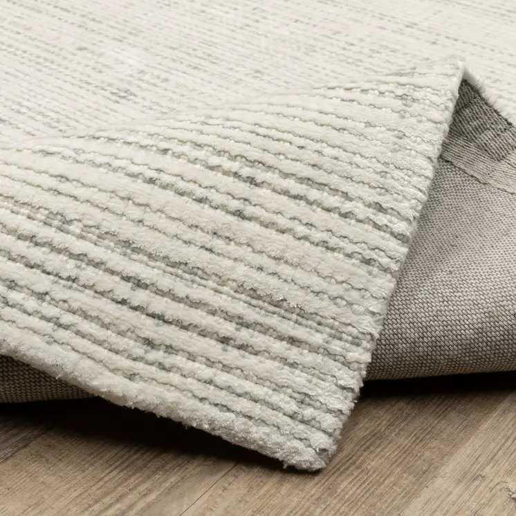 8' Ivory And Gray Striped Hand Tufted Runner Rug