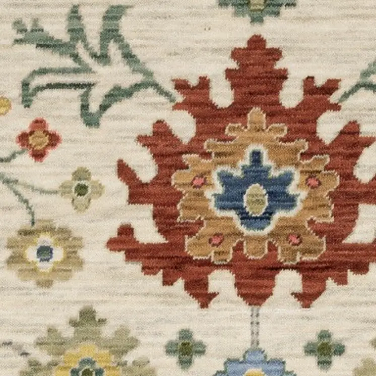 7' X 10' Ivory Gray And Blue Oriental Area Rug With Fringe