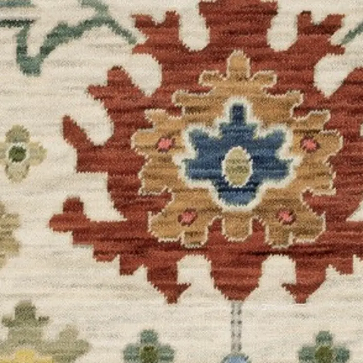 7' X 10' Ivory Gray And Blue Oriental Area Rug With Fringe