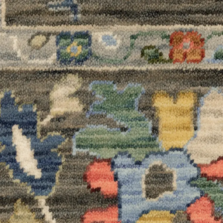 7' X 10' Gray Yellow And Blue Oriental Area Rug With Fringe