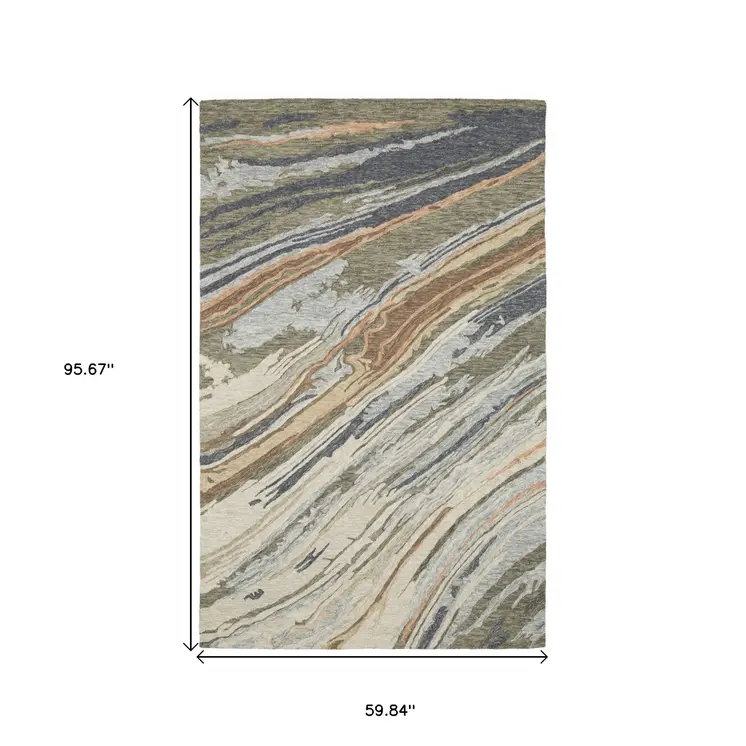 5' X 8' Gray And Blue Wool Abstract Hand Tufted Area Rug