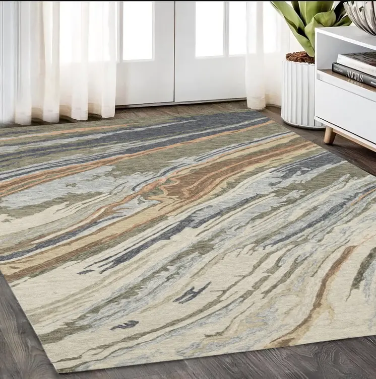 5' X 8' Gray And Blue Wool Abstract Hand Tufted Area Rug
