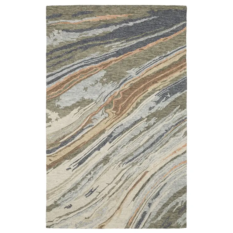 5' X 8' Gray And Blue Wool Abstract Hand Tufted Area Rug