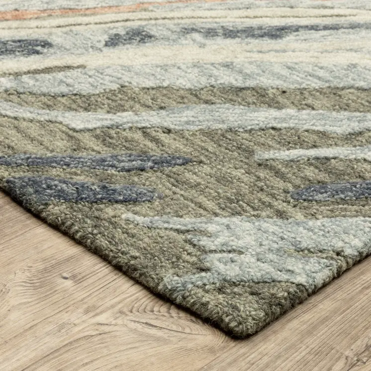 5' X 8' Gray And Blue Wool Abstract Hand Tufted Area Rug