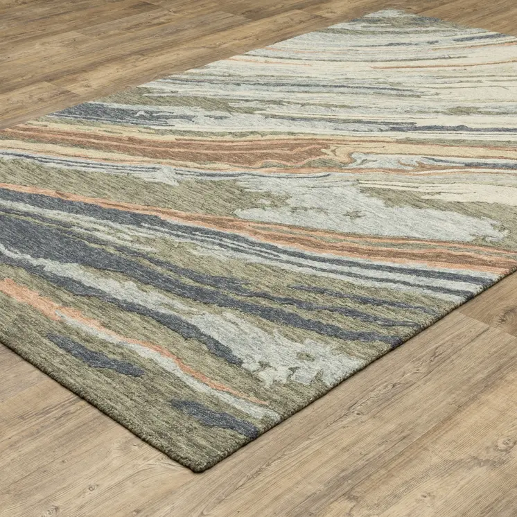 5' X 8' Gray And Blue Wool Abstract Hand Tufted Area Rug
