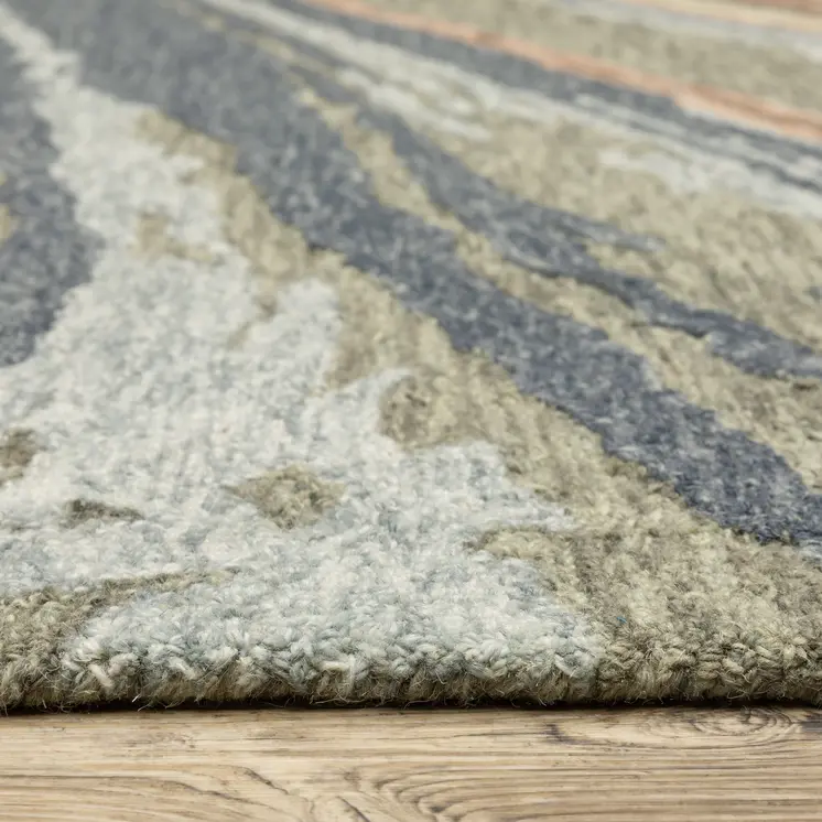 5' X 8' Gray And Blue Wool Abstract Hand Tufted Area Rug