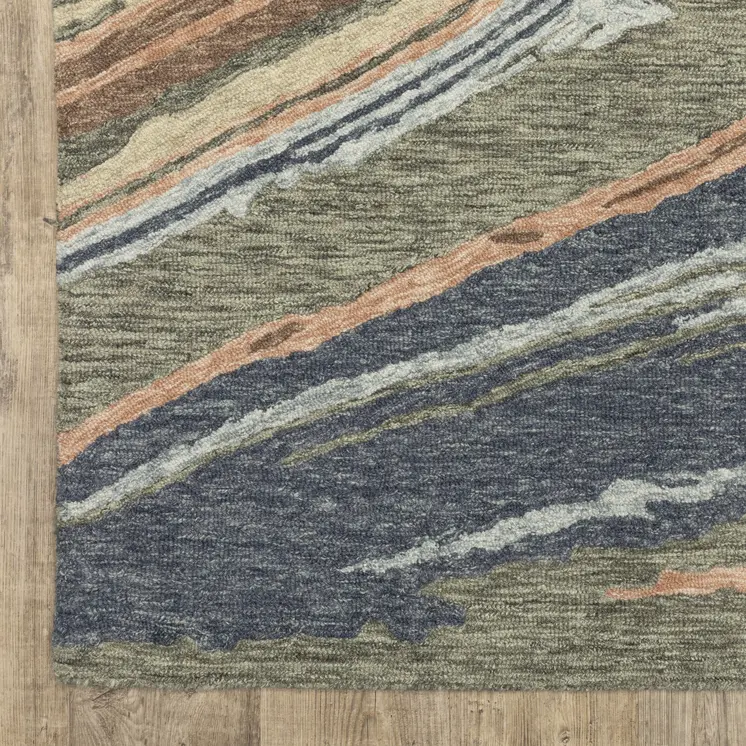 5' X 8' Gray And Blue Wool Abstract Hand Tufted Area Rug