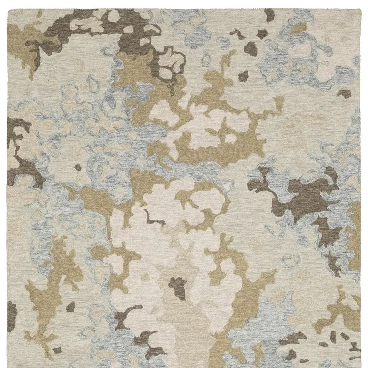 5' X 8' Beige And Blue Wool Abstract Hand Tufted Area Rug