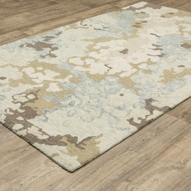 5' X 8' Beige And Blue Wool Abstract Hand Tufted Area Rug