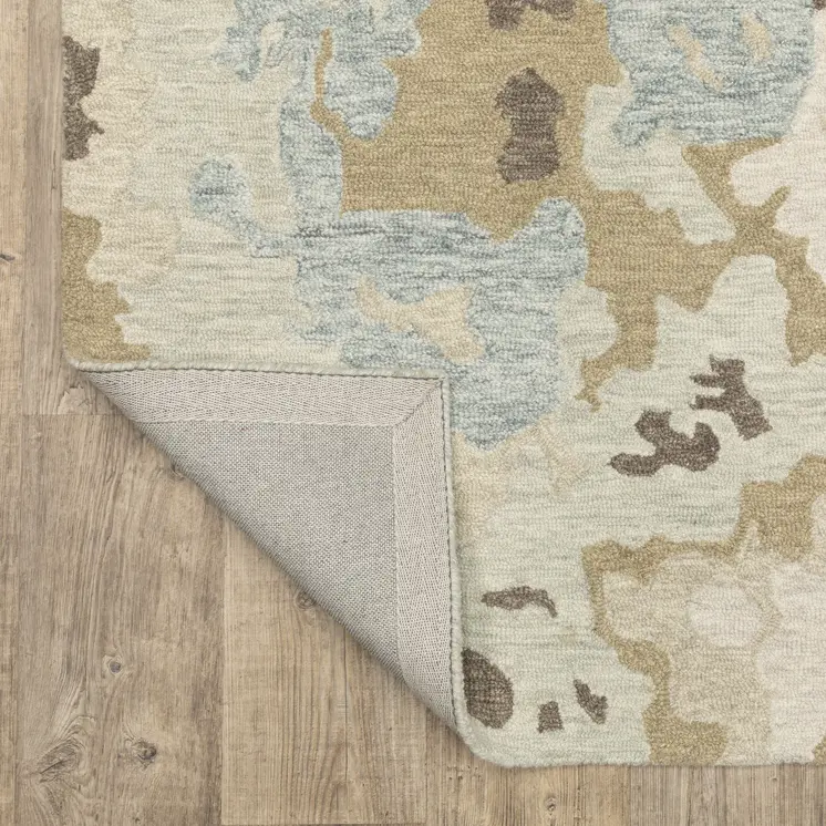 5' X 8' Beige And Blue Wool Abstract Hand Tufted Area Rug