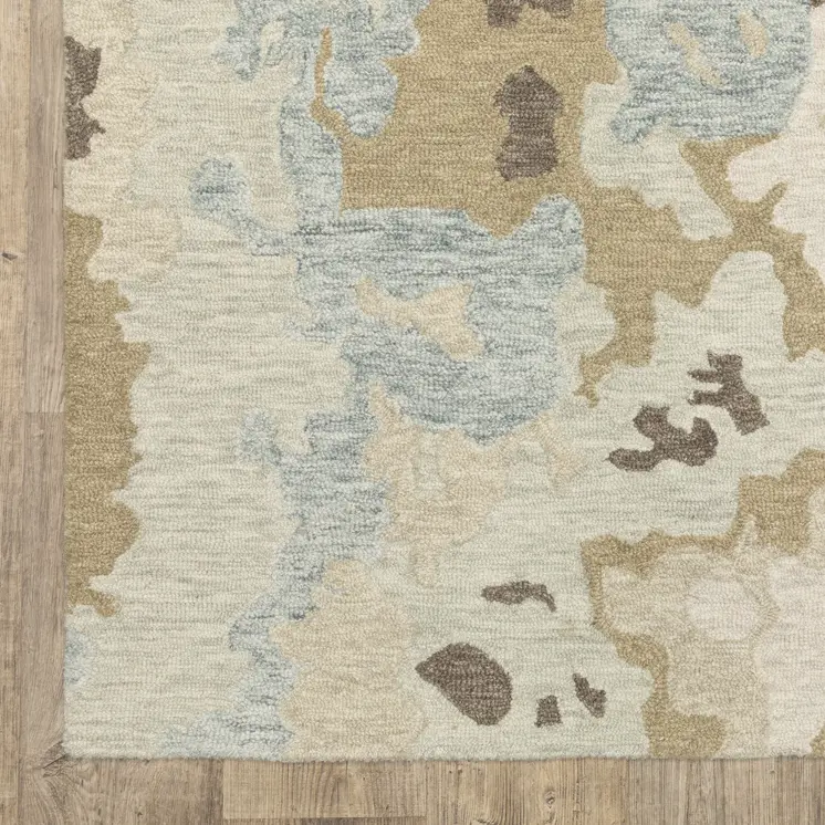 5' X 8' Beige And Blue Wool Abstract Hand Tufted Area Rug