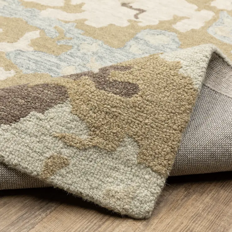 5' X 8' Beige And Blue Wool Abstract Hand Tufted Area Rug
