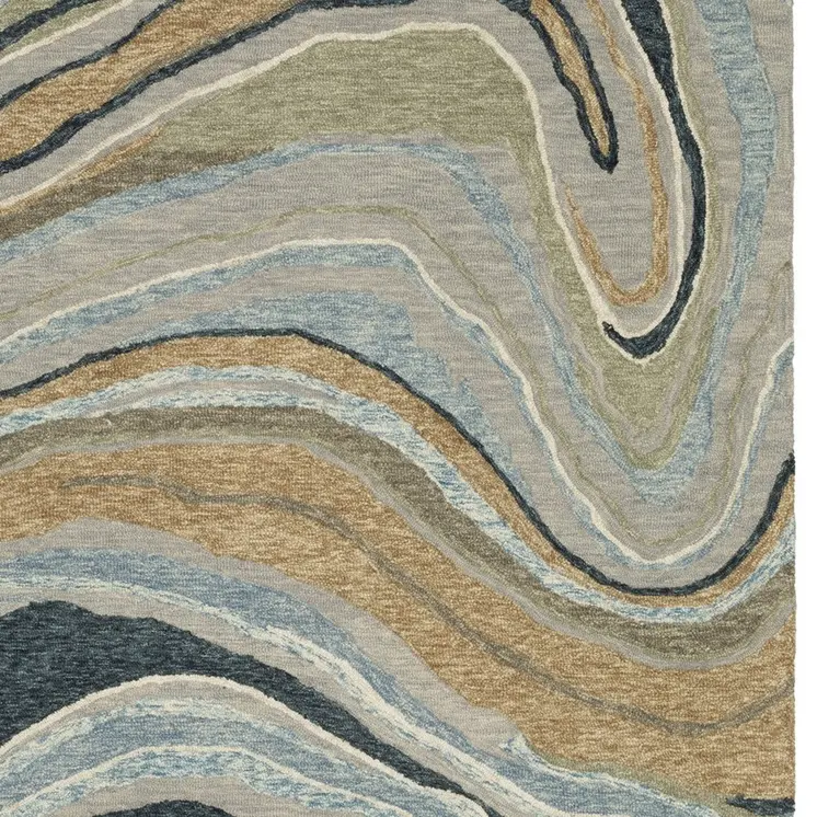 5' X 8' Gray And Blue Wool Abstract Hand Tufted Area Rug